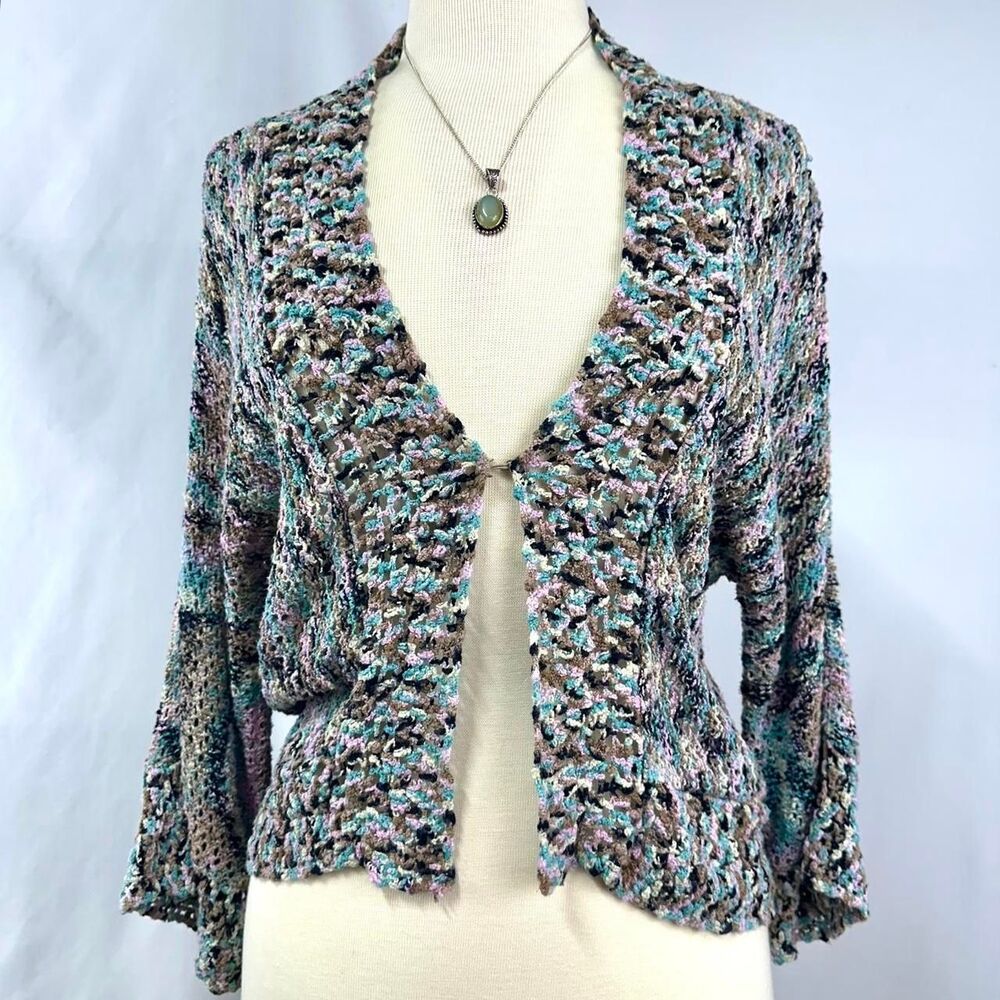 JH Collectibles Colorful Open Knit Cardigan Women's M Fairy Twee Whimsigoth Y2K